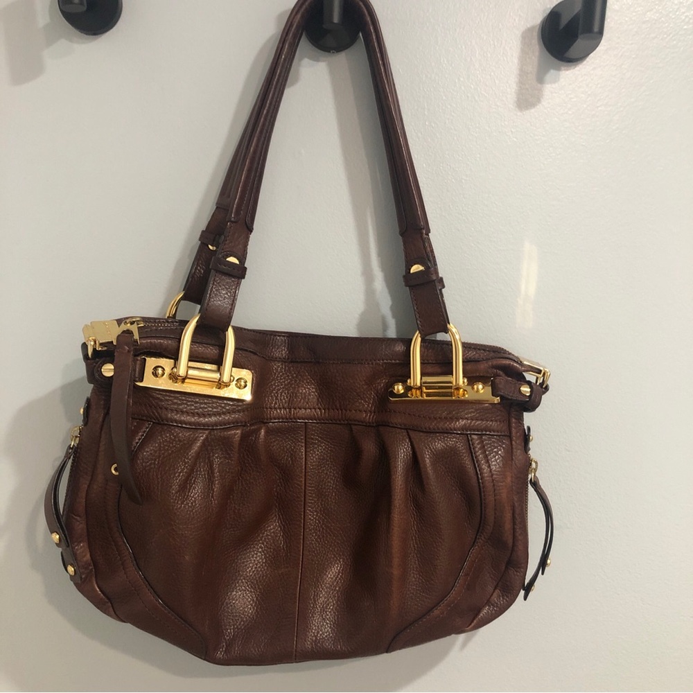B Makowsky Brown Purse With Gold Hardware Hobo shoulder Bag Y2K